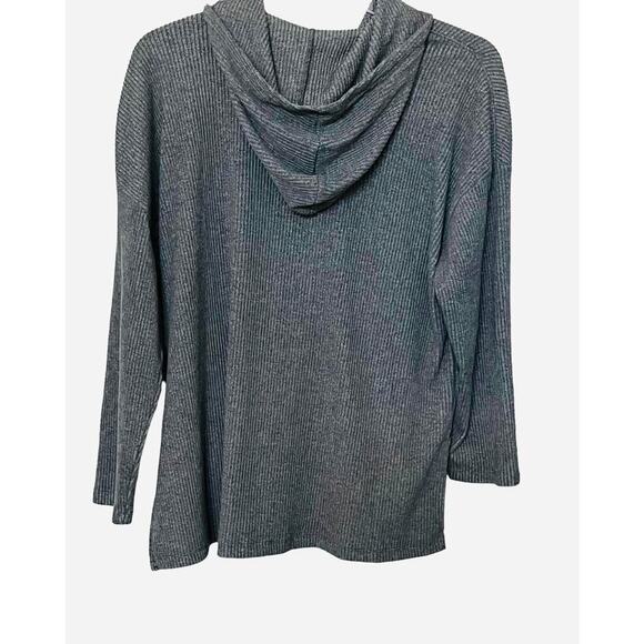 OLD NAVY LONG SLV PULL-OVER RIBBED KNIT SWEATER HOODIE, WOMENS, L, GREY-BUTTONS - Picture 4 of 10